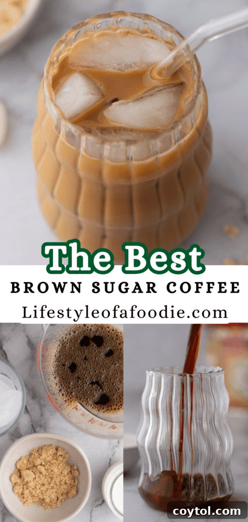 Effortless Homemade Brown Sugar Iced Coffee Indulgence 14 Third Pinterest pin image showcasing the brown sugar iced coffee recipe.