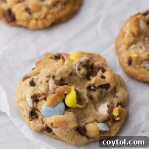 Cadbury Egg Cookies on a baking sheet, freshly baked