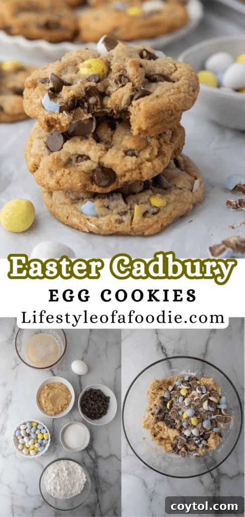 Irresistible Easter Mini Cadbury Egg Chocolate Chip Cookies 12 Close-up of a Cadbury Egg Cookie, showing its chewy texture and candy pieces