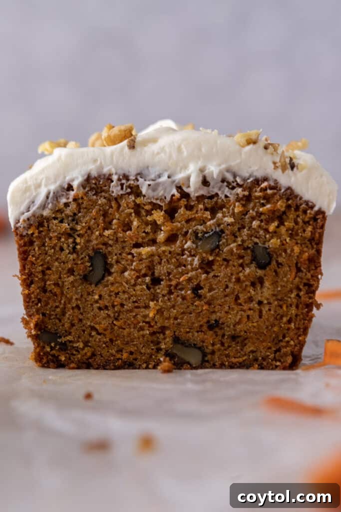 side shot of the carrot cake loaf cake recipe