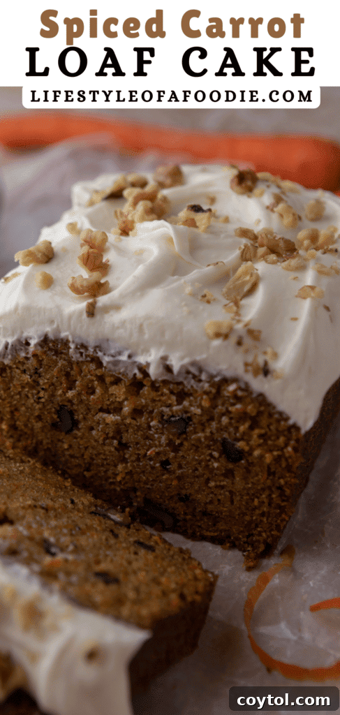 pinterest pin for the carrot cake loaf cake recipe