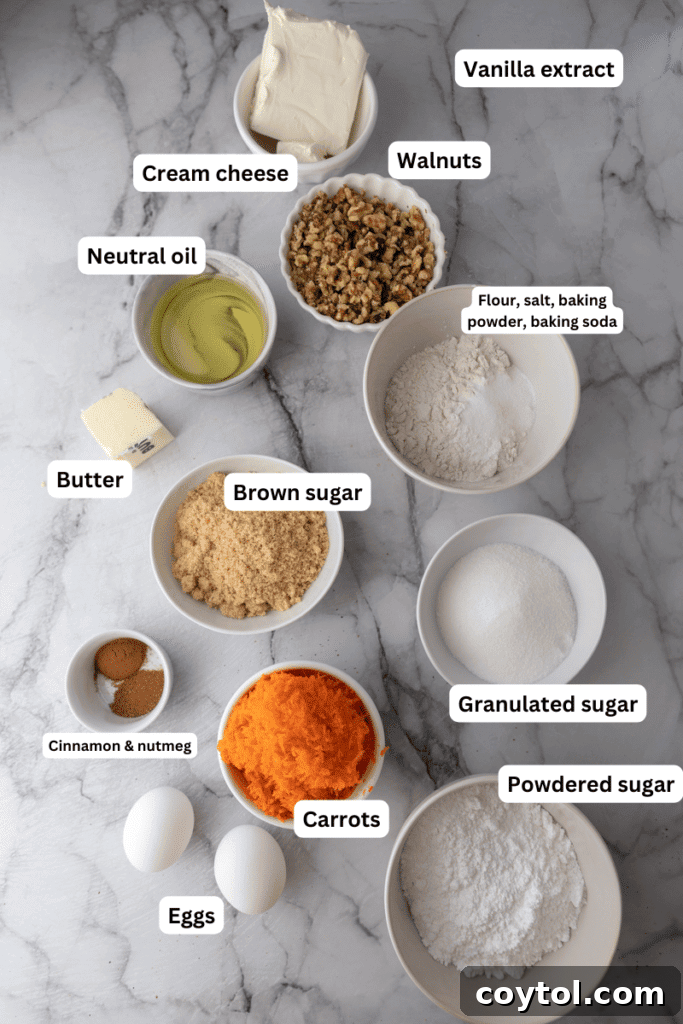 ingredients for the carrot cake loaf cake recipe