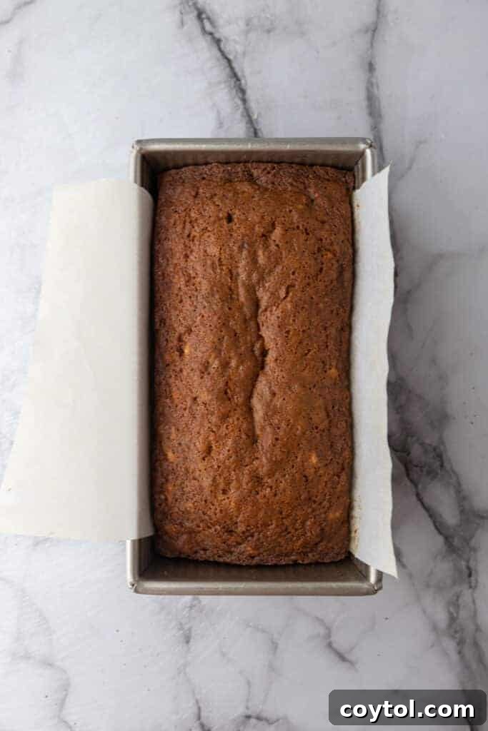 fully baked loaf cake in a pan