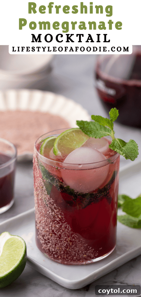 pinterest pin of the pomegranate mocktail recipe
