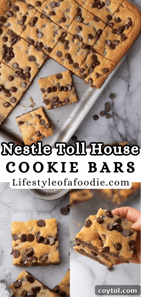 The Ultimate Soft and Chewy Nestle Toll House Cookie Bars 15 Stack of Nestle Toll House Cookie Bars ready to be shared, Pinterest pin