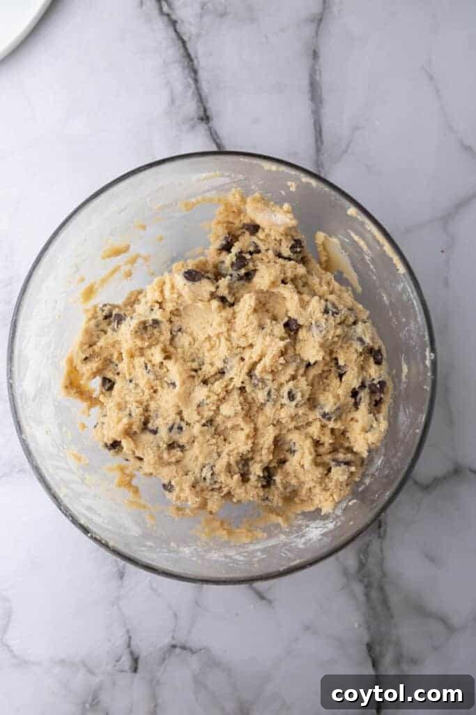 The Ultimate Soft and Chewy Nestle Toll House Cookie Bars 7 Chocolate chip cookie dough in a mixing bowl
