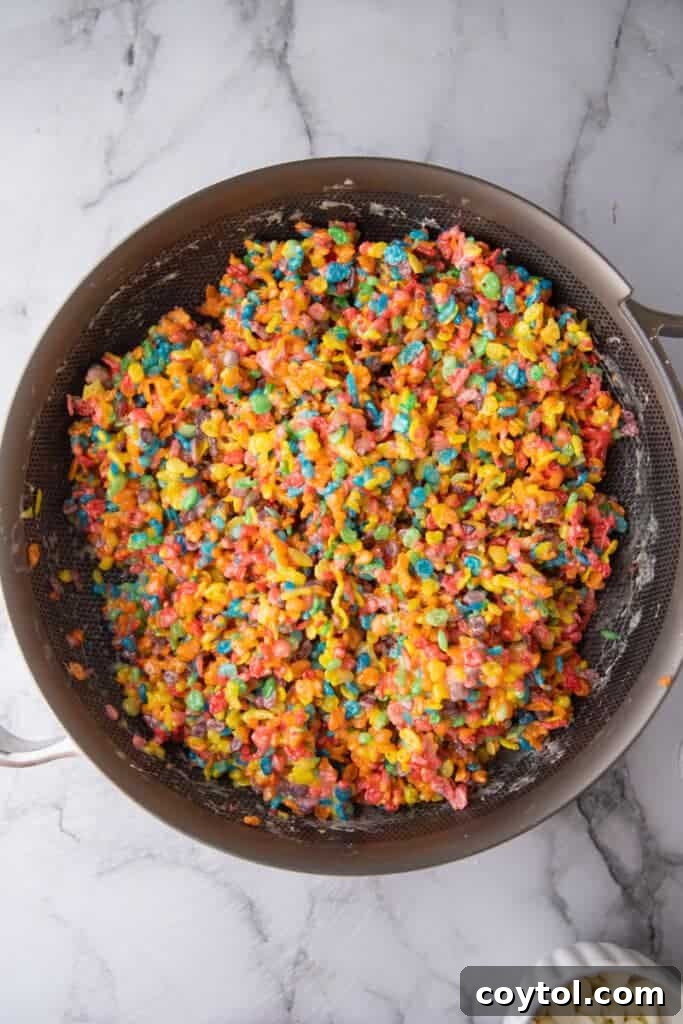Fruity pebbles cereal in a pan