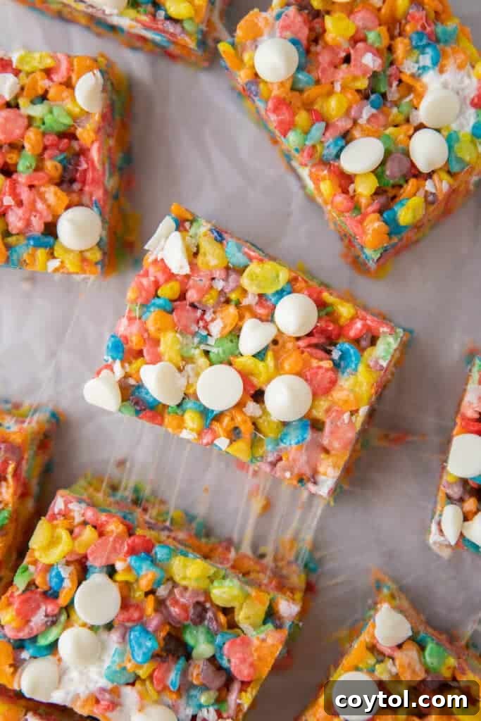 Overhead shot of Fruity Pebbles Rice krispies