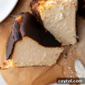 6-inch burnt basque cheesecake slices on parchment paper
