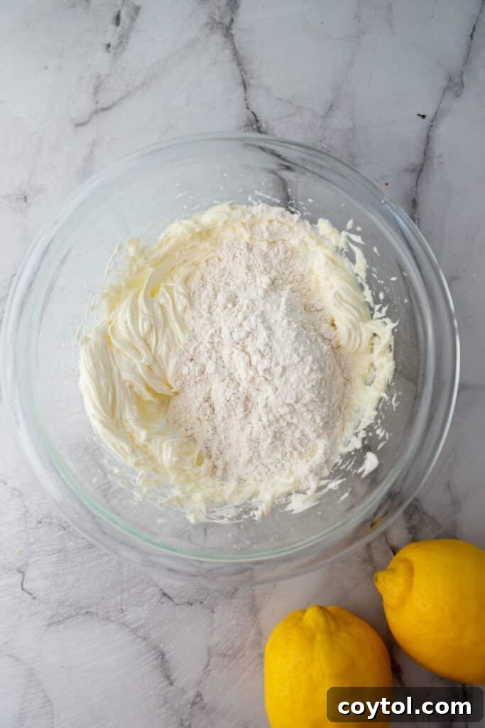 Dry ingredients for the lemon bar crust in a mixing bowl.