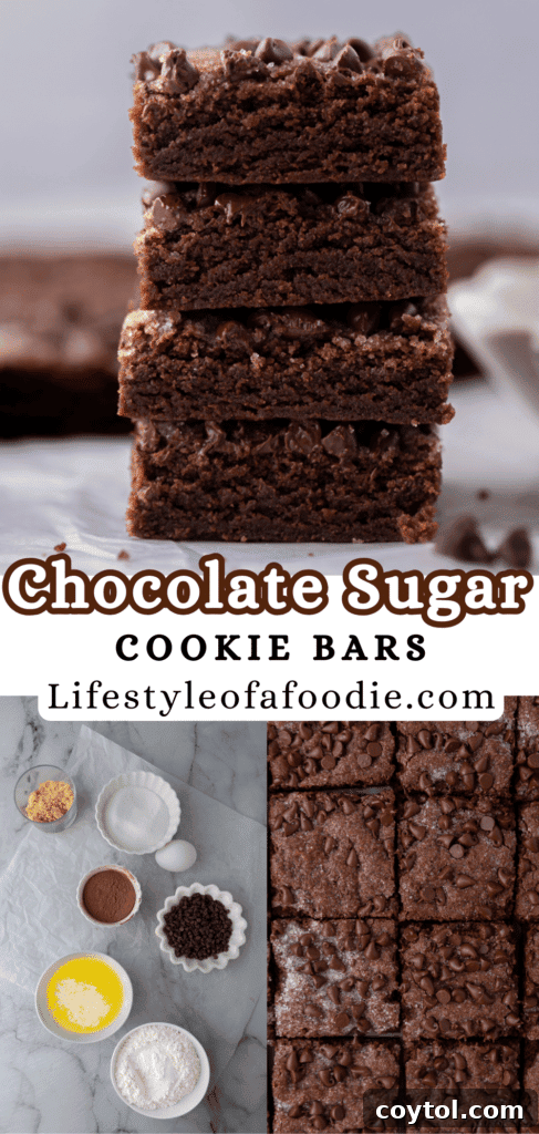 another pinterest pin of the chocolate sugar cookie bars, emphasizing their simple elegance and delicious appeal