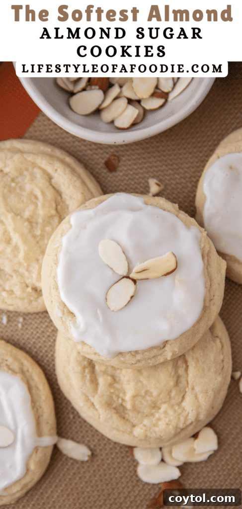 Close-up of three beautifully iced almond sugar cookies