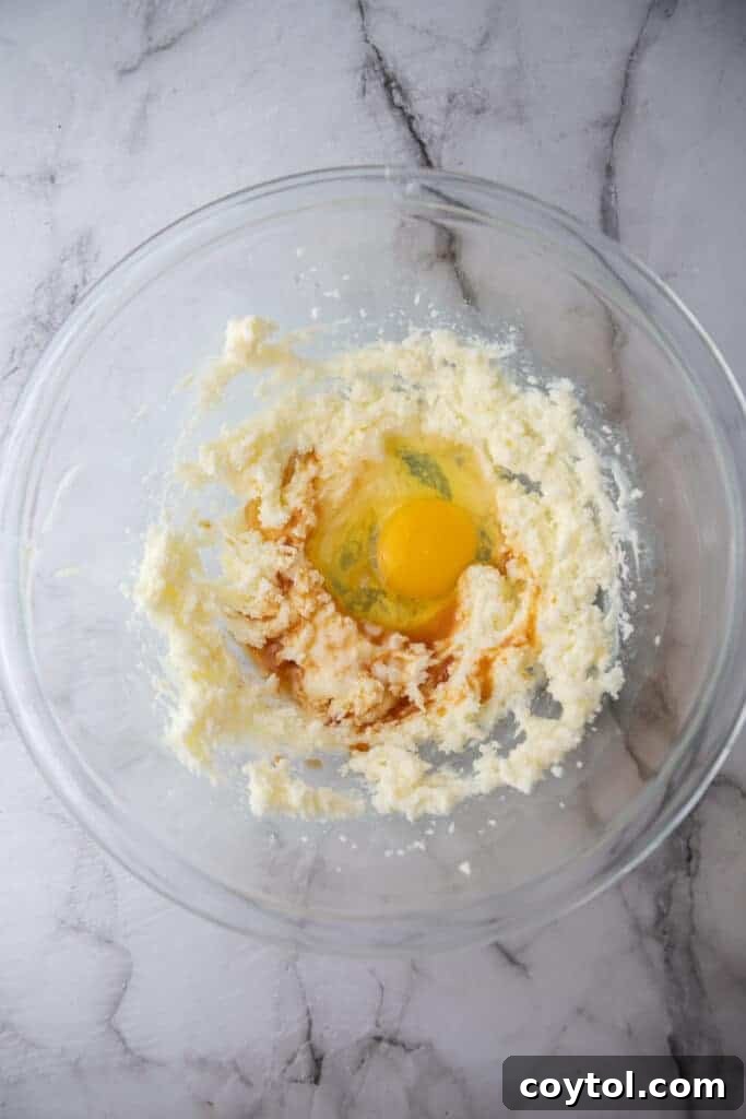 Creamed butter and sugar in a mixing bowl