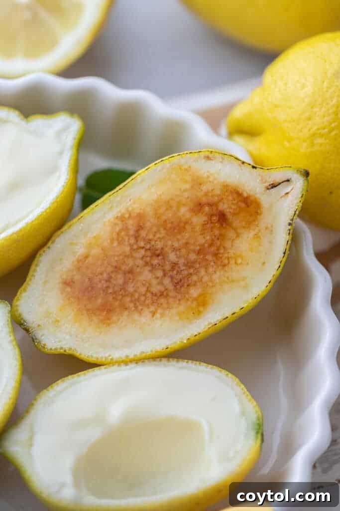 overhead shot of the easy lemon posset recipe with one bruleed