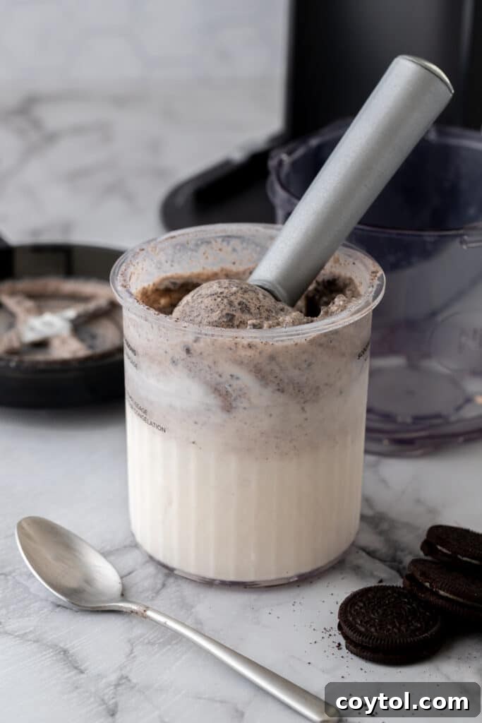 Ultimate Ninja Creami Cookies and Cream Perfection 12 ninja creami cookies and cream recipe getting scooped