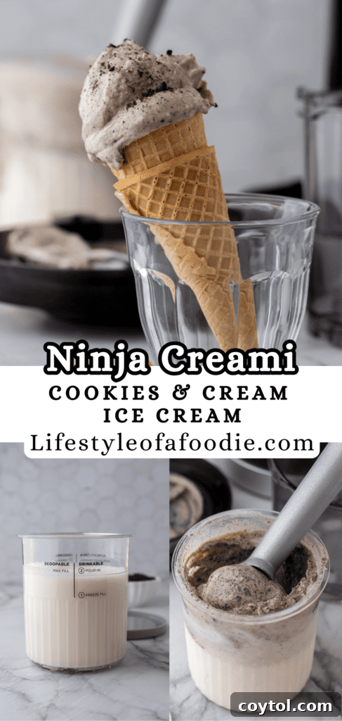 Ultimate Ninja Creami Cookies and Cream Perfection 17 pinterest pin of the Ninja Creami Cookies and Cream recipe