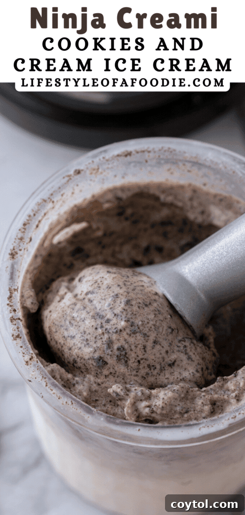 Ultimate Ninja Creami Cookies and Cream Perfection 18 pinterest pin of the Ninja Creami Cookies and Cream recipe