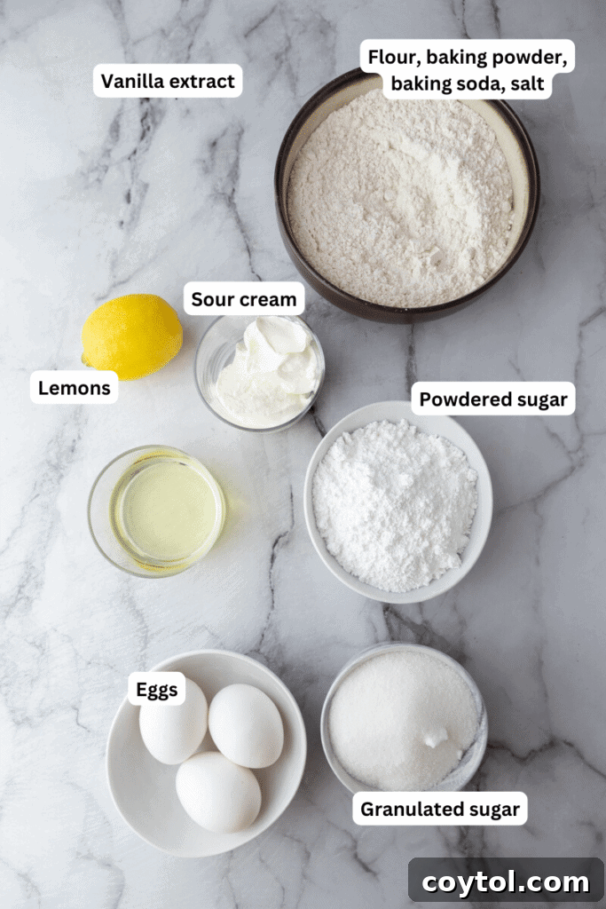 Collection of fresh ingredients for whole lemon blender cake