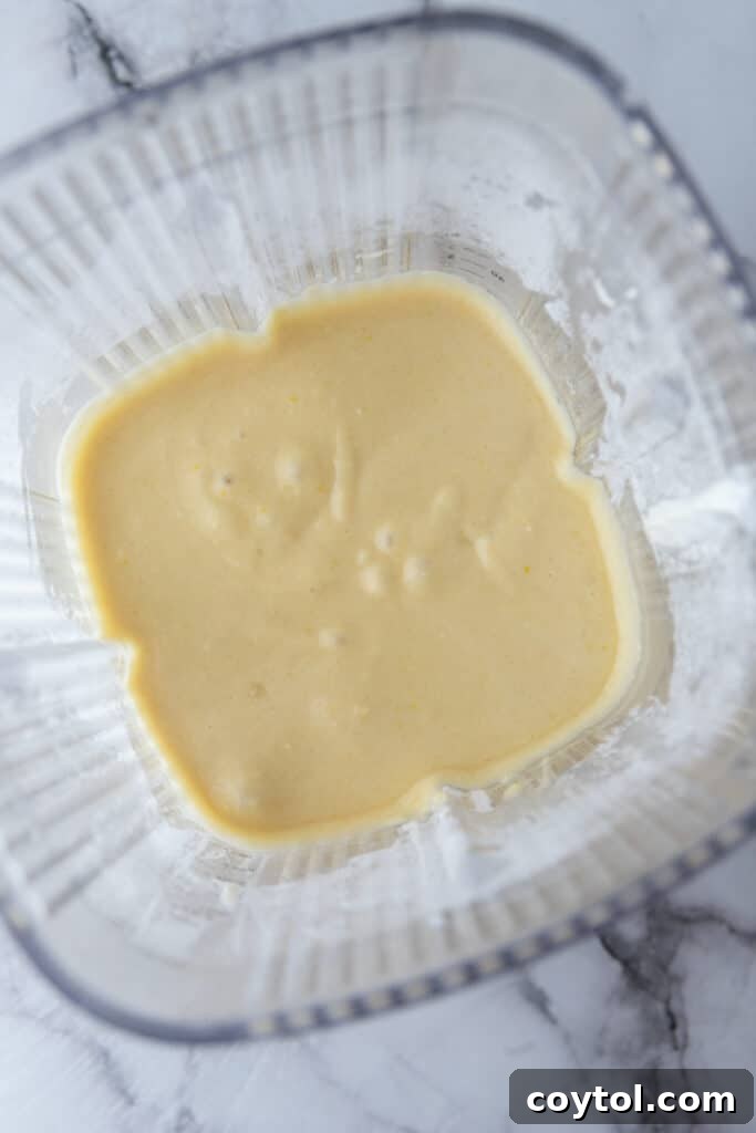 Smooth, blended batter in a blender