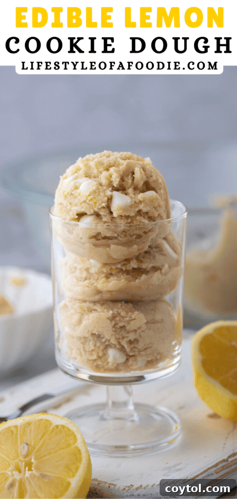 A third Pinterest pin graphic for the edible lemon cookie dough recipe, encouraging saving the recipe