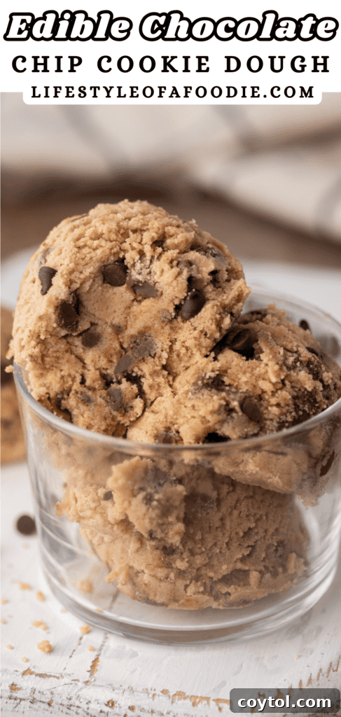 Irresistible Edible Chocolate Chip Cookie Dough 16 Another beautiful shot of brown butter edible chocolate chip cookie dough, optimized for social sharing and Pinterest pinning.