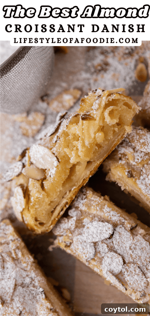 Another Pinterest pin image for Braided Almond Croissant Danish, showing close-up detail.