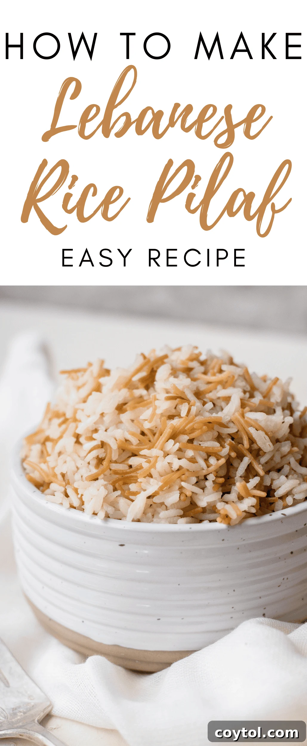Another Pinterest-friendly image of Lebanese rice pilaf, inviting users to pin the recipe.