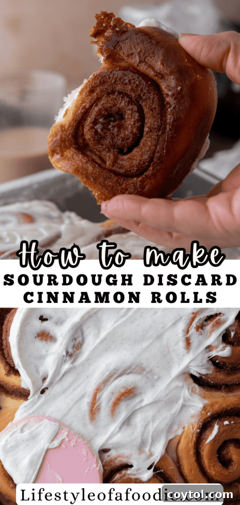 Pinterest pin image 1 for Sourdough Discard Cinnamon Rolls, showcasing the finished product.