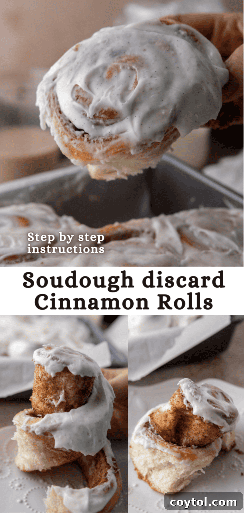 Pinterest pin image 3 for Sourdough Discard Cinnamon Rolls, featuring a tempting close-up.