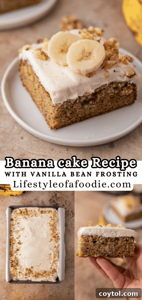 A close-up shot of the cream cheese frosting on the banana cake, showcasing its smooth and inviting texture.