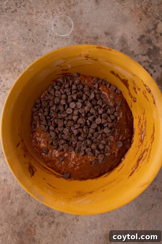 Dry and wet ingredients combined for zucchini bread