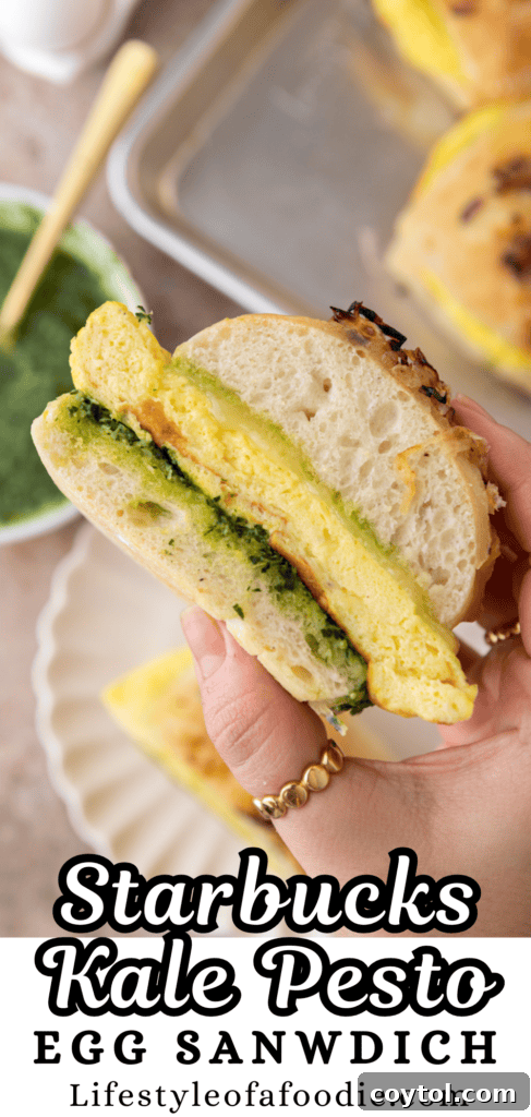 Elevate Your Breakfast Starbucks Style Egg Kale Pesto Mozzarella Sandwich 17 pinterest pin for the Starbucks Egg Kale Pesto Mozzarella Sandwich recipe