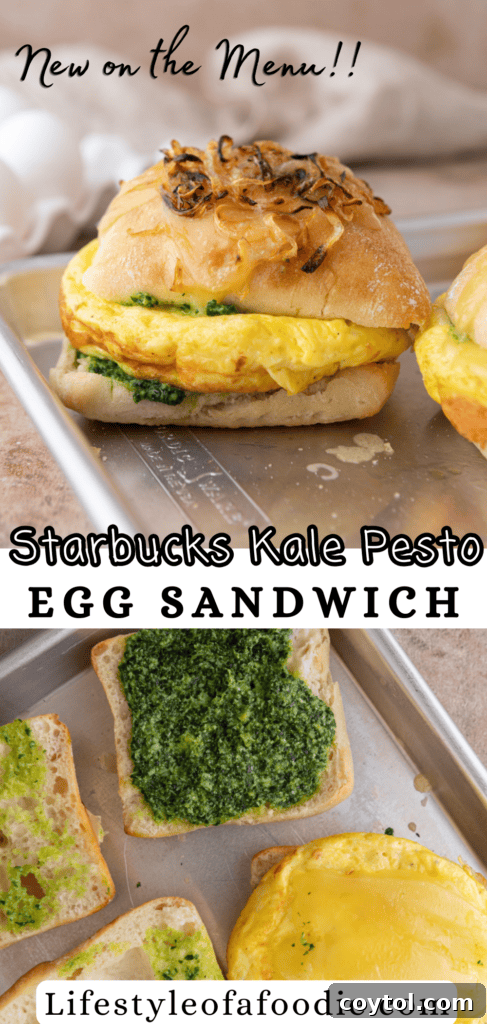 Elevate Your Breakfast Starbucks Style Egg Kale Pesto Mozzarella Sandwich 18 pinterest pin for the Starbucks Egg Kale Pesto Mozzarella Sandwich recipe