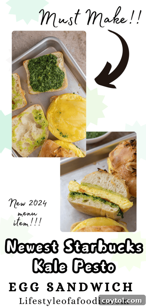 Elevate Your Breakfast Starbucks Style Egg Kale Pesto Mozzarella Sandwich 19 pinterest pin for the Starbucks Egg Kale Pesto Mozzarella Sandwich recipe