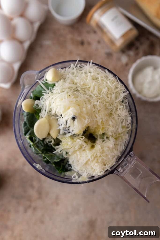 Elevate Your Breakfast Starbucks Style Egg Kale Pesto Mozzarella Sandwich 5 unmixed ingredients in a food processor