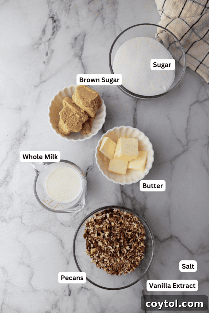 New Orleans pralines recipe ingredients laid out