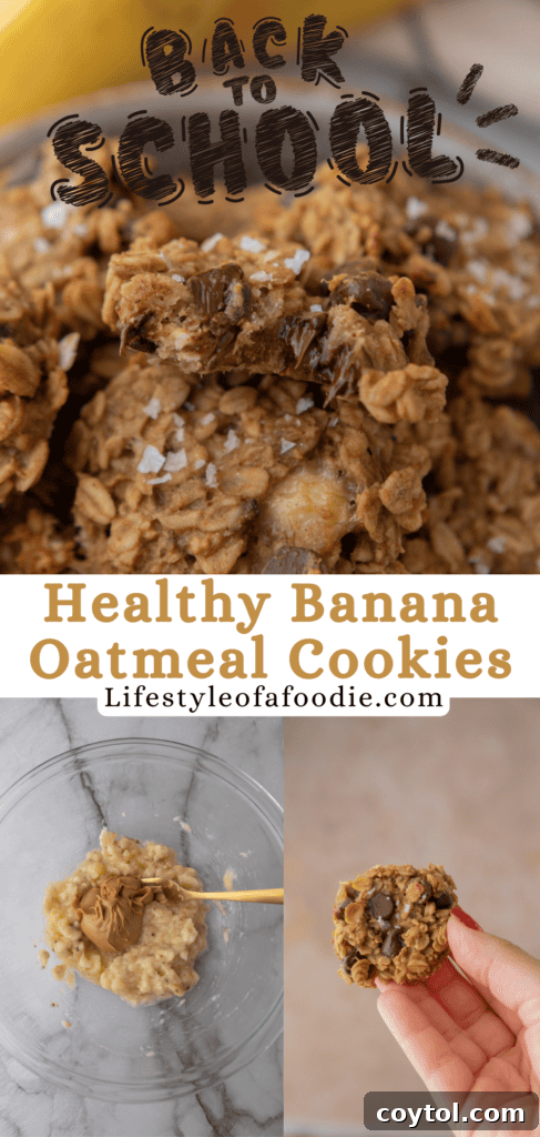 pinterest pin of the Healthy Oatmeal Banana Cookies recipe