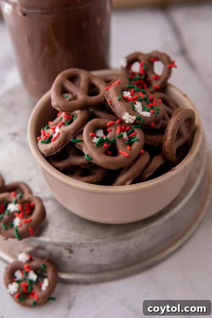 Irresistible Chocolate Pretzel Perfection 12 sprinkle covered candy in a bowl