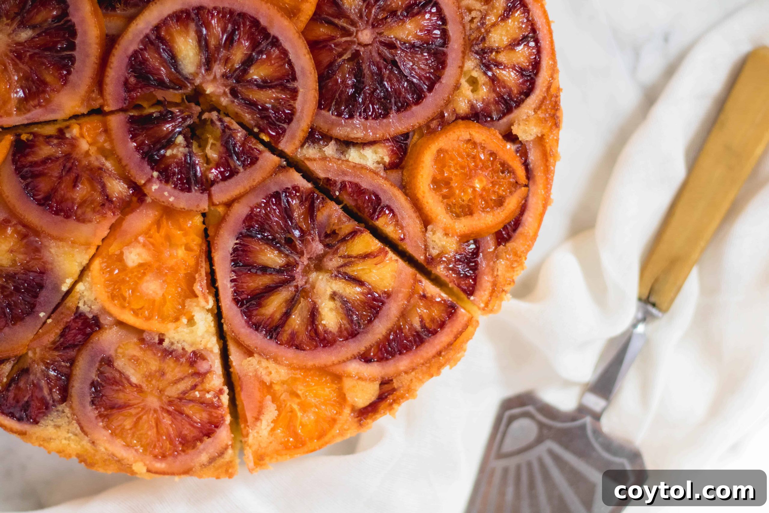 easy blood orange upside-down cake sliced