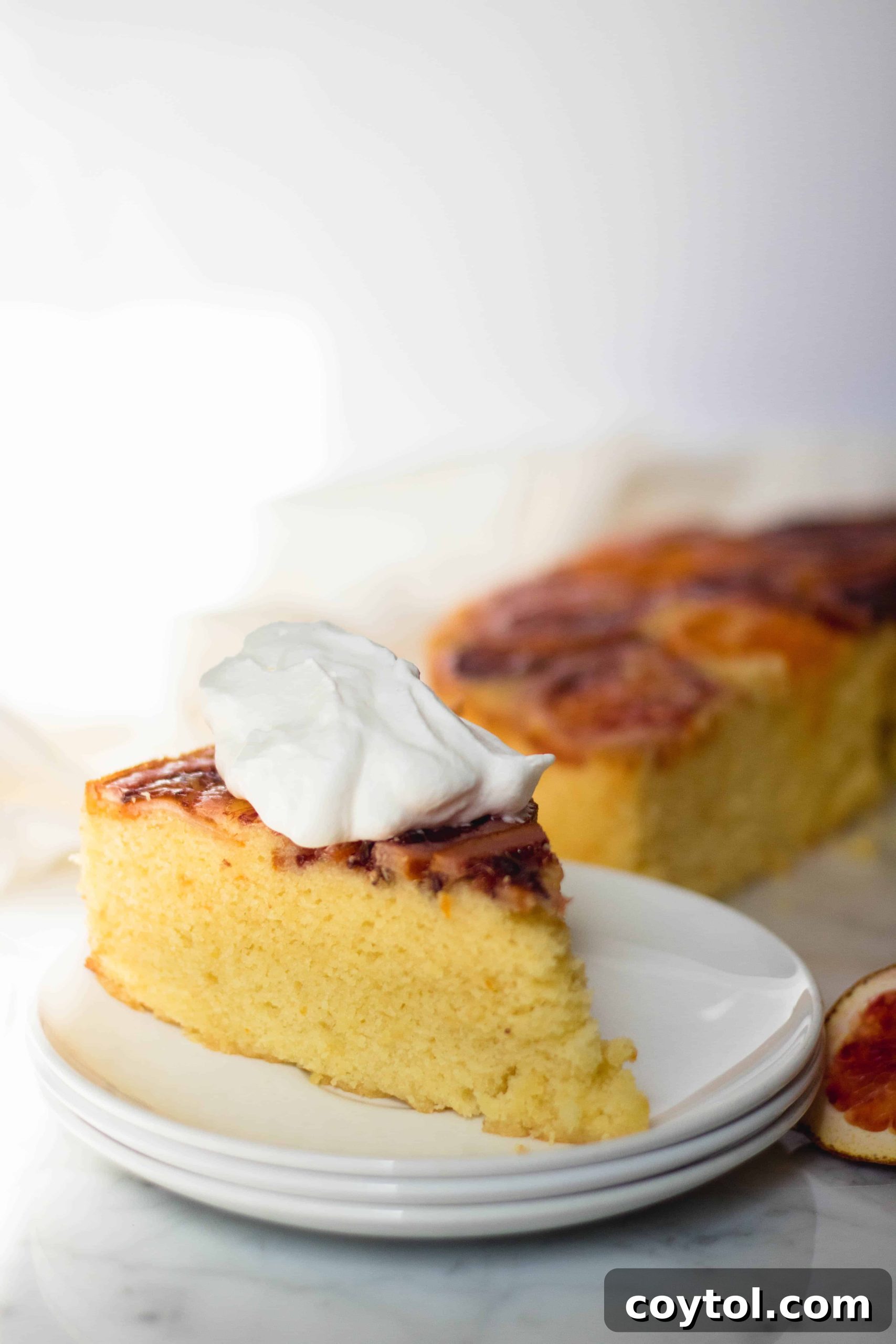 Blood orange upside down cake with whipped cream