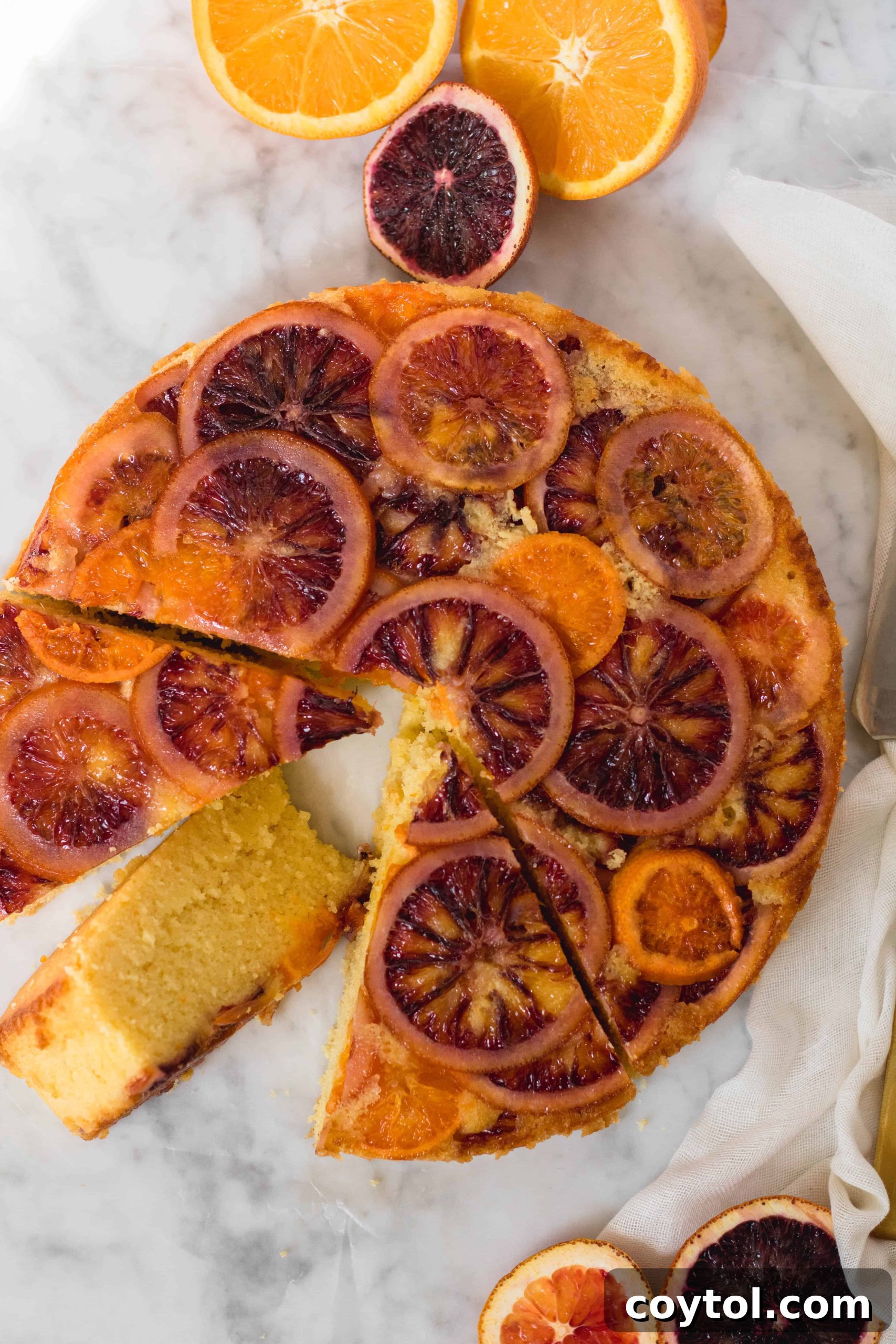 Blood orange upside down cake on a cooling rack