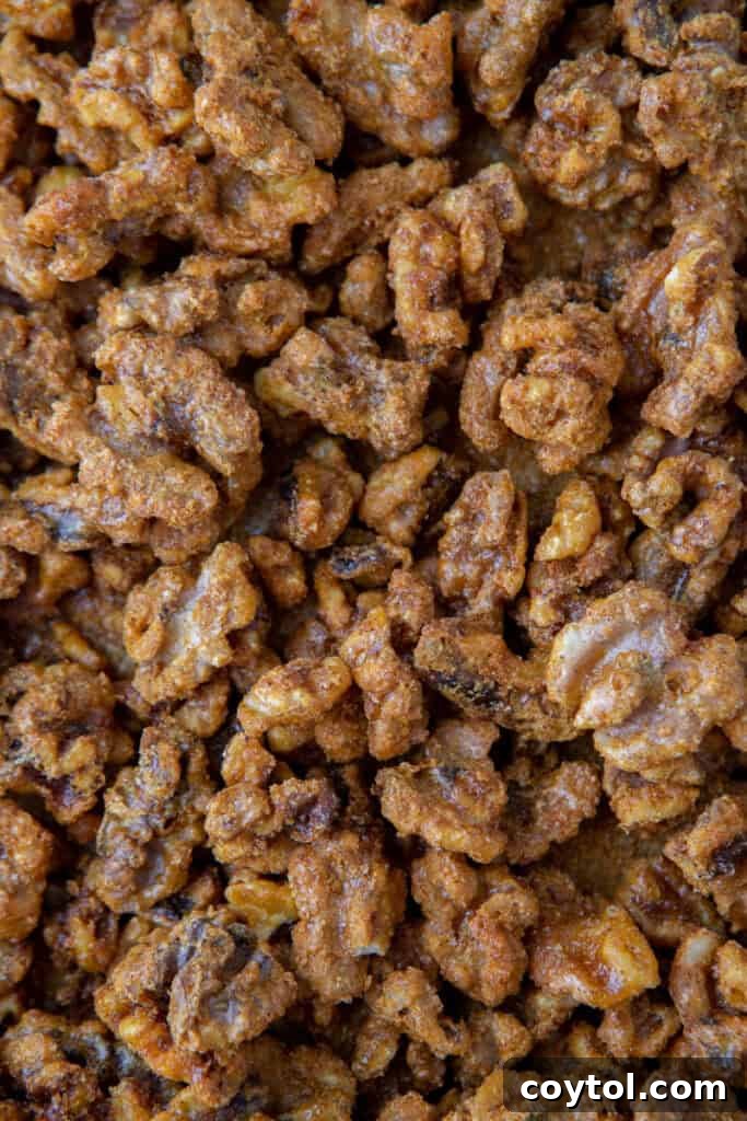 Holiday candied walnuts recipe close up