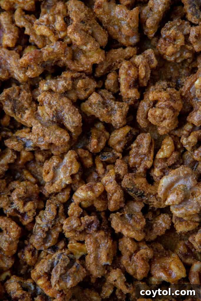 Holiday candied walnuts recipe close up