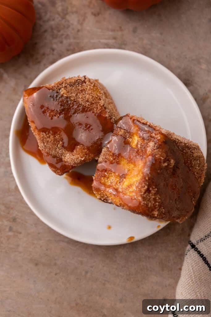 overhead view of Hawaiian Roll Pumpkin French Toast on a plate