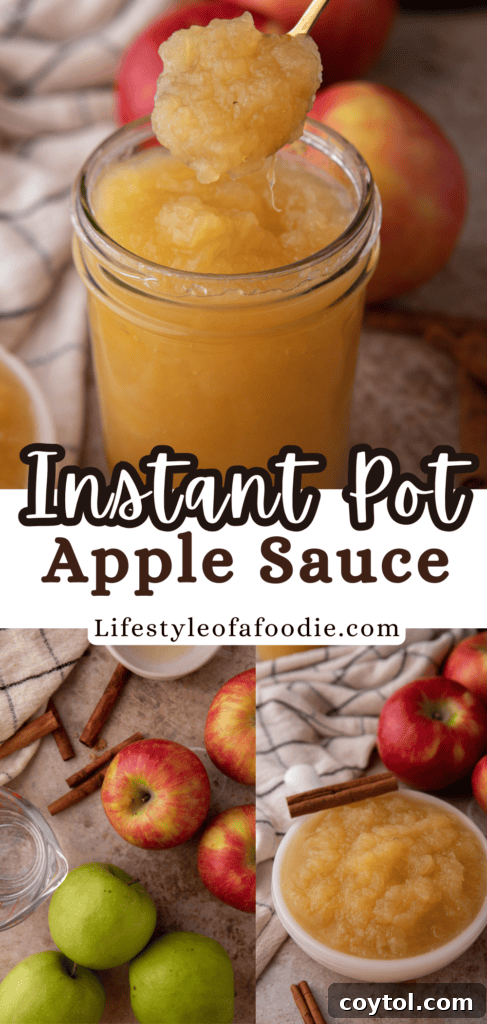 A Pinterest-friendly image of Instant Pot Applesauce in a jar, highlighting its fresh and healthy appeal, perfect for pinning.