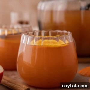 A steaming mug of homemade Instant Pot apple cider, garnished with a cinnamon stick and orange slice, ready to be enjoyed.
