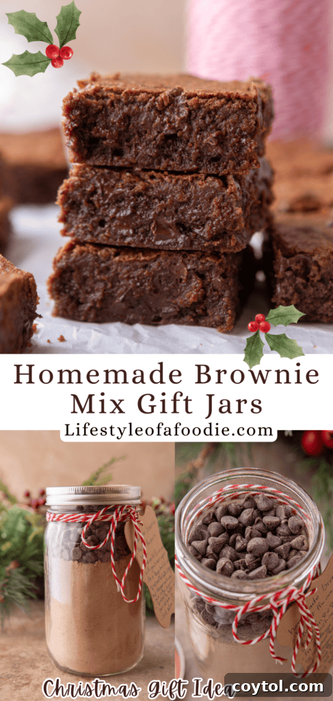 Pinterest pin for Brownie Mix in a Jar showcasing ingredients
