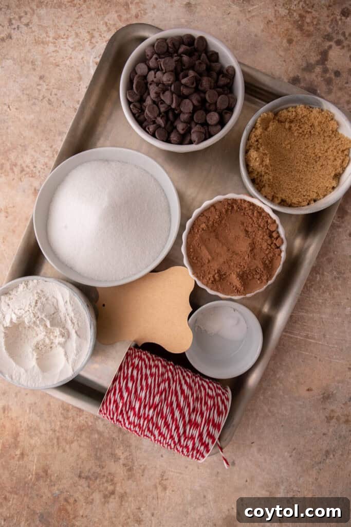 Close-up of the layered dry ingredients inside the Brownie Mix in a Jar, ready for assembly