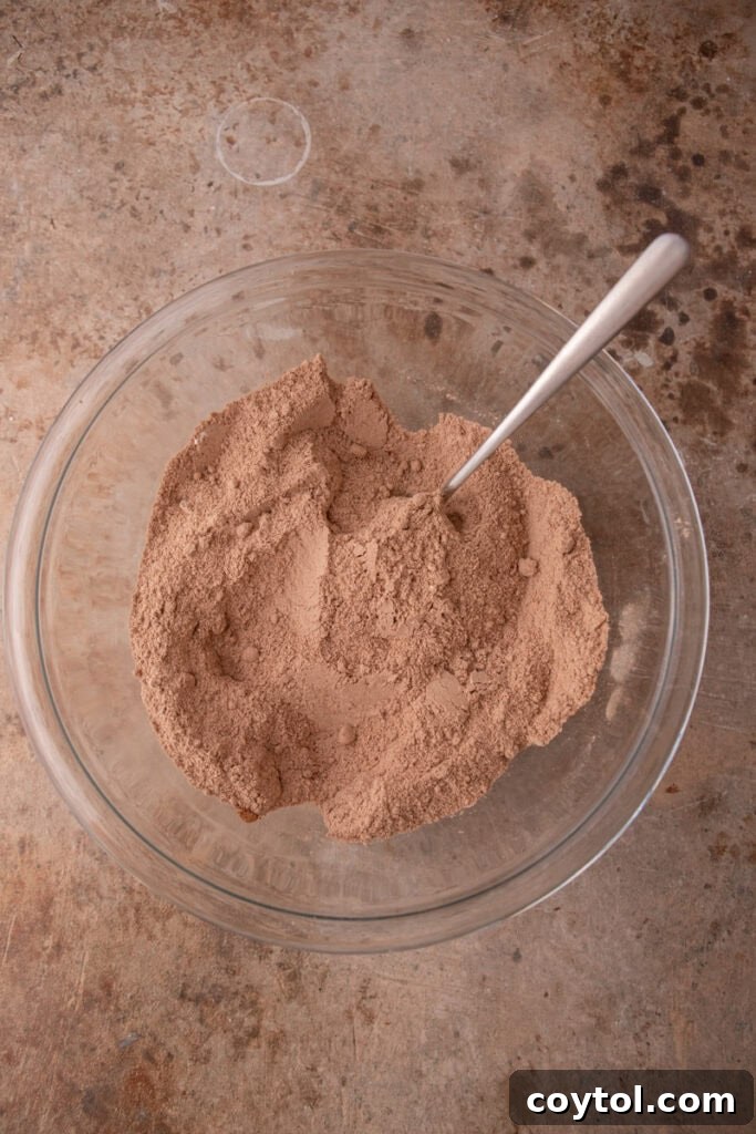 Dry ingredients for brownie mix mixed in a bowl
