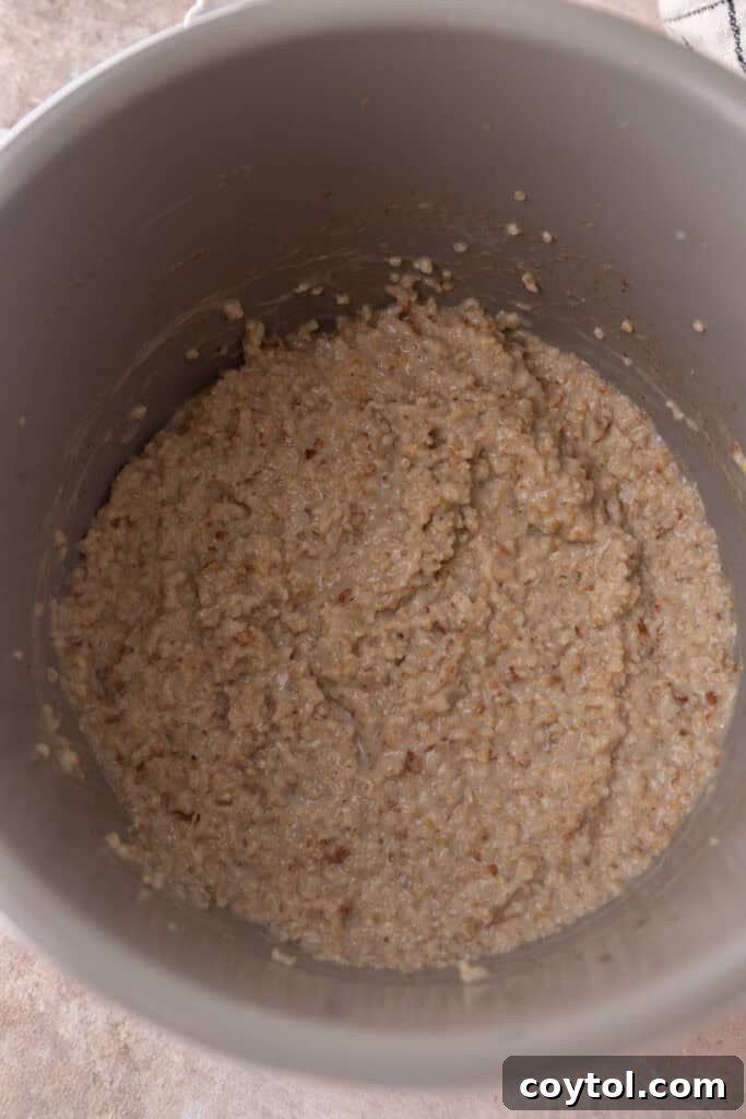 Perfectly Creamy Instant Pot Steel-Cut Oats 6 cooked ingredients in pressure cooker